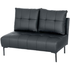 HOMCOM Divano 2 Posti Senza Braccioli in Finta Pelle Trapuntato a Bottoni Nero