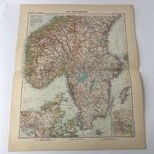Stampa antica mappa Sud Scandinavia Stieler Hand Atlas 1908 originale