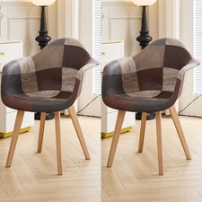 Set di 2 Sedia da pranzo Sedia Poltrona Imbottita E Gambe in Legno Marrone