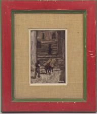 LINO FARNESI Olio '50-'60 FIGURA CON ASINO Scale FOGGIA Timbro MOSTRA FERRARA