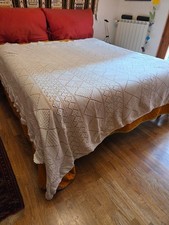 Grande copriletto all'uncinetto, puro cotone, fatto a mano anni '50, 230x260 cm