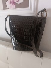 Borsa Secchiello Donna, vintage anni '70/80, In Pelle E coccodrillo , Artigianal