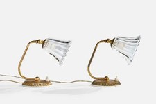 BAROVIER & TOSO set di 2 rare lampade da tavolo "BELLFLOWER" in vetro e ottone MURANO anni 40