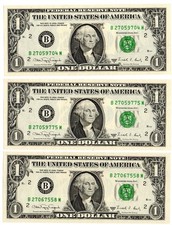 USA , 3 banconote da 1 dollaro- Washington , non circolate , fds , da lascito