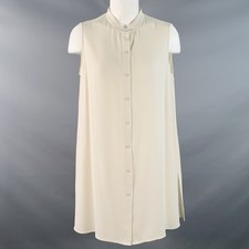 EILEEN FISHER Taglia M Beige Seta Crepe senza Maniche senza Collo Top Vestito