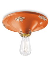 Plafoniera Vintage Tonda Grande Ceramica Arancio 1 Luce E27 Ferroluce