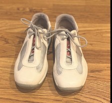 Prada Sneakers Donna Coppa America Basse Grigio Chiaro Pelle Argento Taglia 7