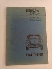 ALFA ROMEO  DAUPHINE   fogli informativi riservati  per dipendenti - 1965