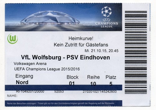 Biglietto vfl wolfsburg - wolfsburg,