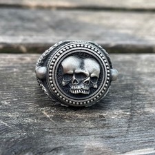 Anello Teschio Gemelli Memento Mori Argento Sterling 925 Anello Ossidato Duty Free