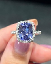 Cushion 3.55 Ct Natural Tanzanite & Diamond Wedding Ring Solid 14K White Gold