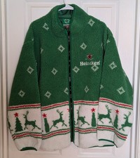 Heineken Natale Pile Sherpa Giacca Maglione Brutto Raro Promo Verde XL Nuovo