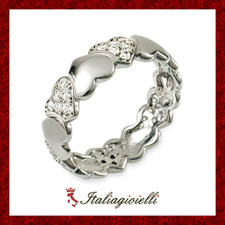 Passionale Anello Cuori Brillante in Argento 925 Rodiato Oro Bianco