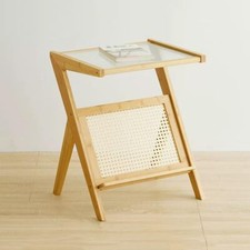 Tavolino in vetro e rattan 55 cm
