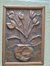 Quadro vintage in RAME CESELLATO vaso di fiori TULIPANI cornice in legno 21x30cm