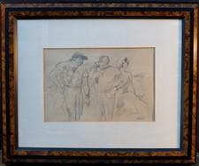 AMERIGO BARTOLI - VIA VENETO LA BELLA VITA- DISEGNO CON CORNICE IN RADICA