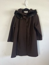 Cappotto soprabito lana con cappuccio John Weitz vintage marrone lana pelliccia di coniglio taglia 14P