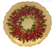 Centrotavola Vetro  Rotondo colore Oro con Bacche Rosse D.32,5 cm
