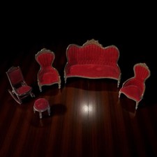 Mobili casa delle bambole 1:12 soggiorno dondolo divano sedie sgabello legno velluto vintage