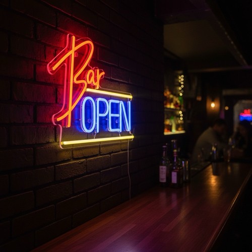 Insegna neon led bar - al, open'