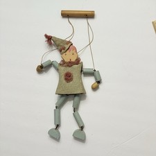Marionetta pagliaccio in legno vintage pupazzo stringato