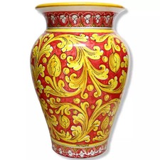 Grande Giara portaombrelli, h 50 cm ca. Decoro barocco fondo rosso