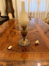 Lampada vintage in ottone stile lume a petrolio – vetro satinato