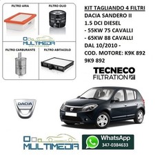 TAGLIANDO 4 FILTRI TECNECO DACIA SANDERO I 1.5 DCI DIESEL 55KW 75 CV 65KW 88 CV