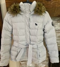 Vintage Y2K Abercrombie bambini XL cappotto imbottito con cappuccio giacca ragazza pelliccia sintetica bordo tortora