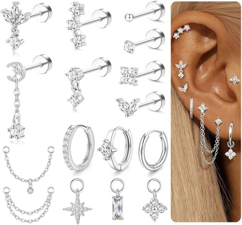 16pcs piercing orecchio - 16pcs,