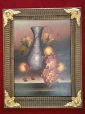 Quadro frutta Dipinto A Mano Olio Su Tela cornice legno italiana oro 39x49 CM