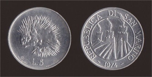 San marino lire - 5, 1974