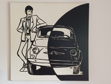 Quadro Stampa Dipinto Tela Lupin bianco e nero FIAT 500 Salvadori Arte