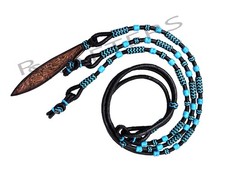 Corda nera nodi turchesi pelle grezza cavallo tack spettacolo roman romel redini
