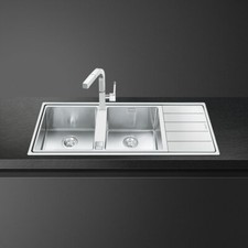LAVELLO INCASSO SMEG LFT116D 116CM 2 VASCE A SINISTRA FILO TOP ACCIAIO INOX