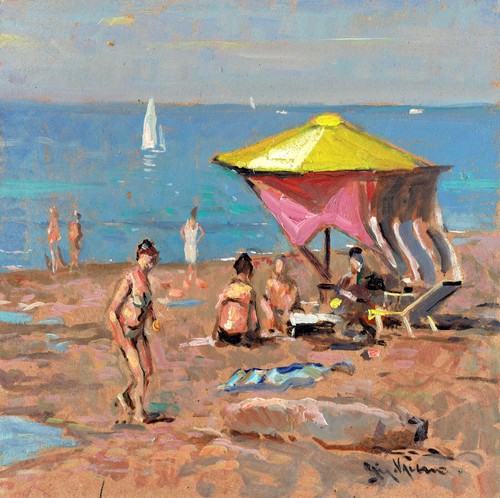 Dipinto olio marina bagnanti - dipinto,