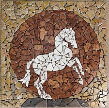 Rosone di un CAVALLO a MOSAICO  di marmo su rete anticato invecchiato 60X60X1 cm