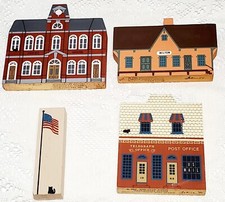 Lotto 4 The Cats Meow 1987 e 1988 Scaffale Legno Sitter Ufficio Postale e Telegrafo Vintage