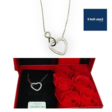 Collana donna acciaio e swaroski con cuore e infinito + cofanetto con rose rosse