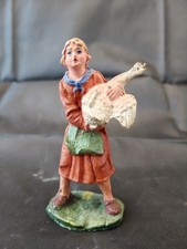 Statuina presepe Confalonieri Chialu' anni 40' in cartapesta pasta donna Con Oca