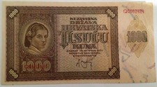 BANCONOTA  CROAZIA da 1000 Kuna del 1941