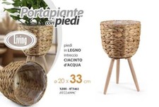 VASO PORTAPIANTA ALZATA PORTA PIANTA FIORI VIMINI PIEDI LEGNO COLONNA 33*20 cm