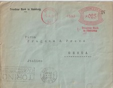 1928 GERMANIA AFFRANCATURA ROSSA SU COPERTINA COMMERCIALE DA DRESDNER BANK HAMBURGTO ITALIA 