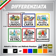 6 ADESIVI RACCOLTA DIFFERENZIATA PITTOGRAMMI PATTUMIERE STAMPA PVC RESISTENTE 