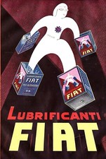 PUBBLICITA' 1933 MARCELLO NIZZOLI OLIO FIAT LUBRIFICANTI LATTA AUTO  OMINO  CAR 