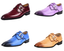 Scarpe mocassino LIBERTYZENO pelle brunita punta fibbia stile monaco cinturino uomo