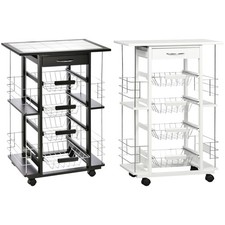 HOMCOM Carrello da Cucina Salvaspazio in Legno di Pino e Metallo 57x37x83cm