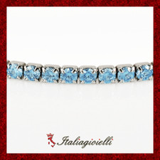 Suggestivo Bracciale Tennis Acquamarina Brillante Argento 925 Rodiato Oro Bianco