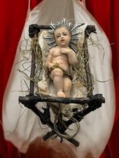 Bambino Gesù Bambinello Napoletano Culla  13 Cm Argilla Occhi Vetro