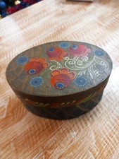 Scatolina Ovale Tedesca in legno Vintage Dipinta A Mano portagioie cofanetto